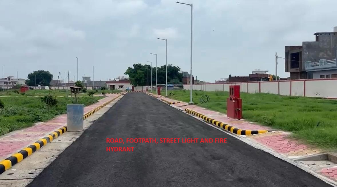 Road , footpath , street light and Fire hydrant