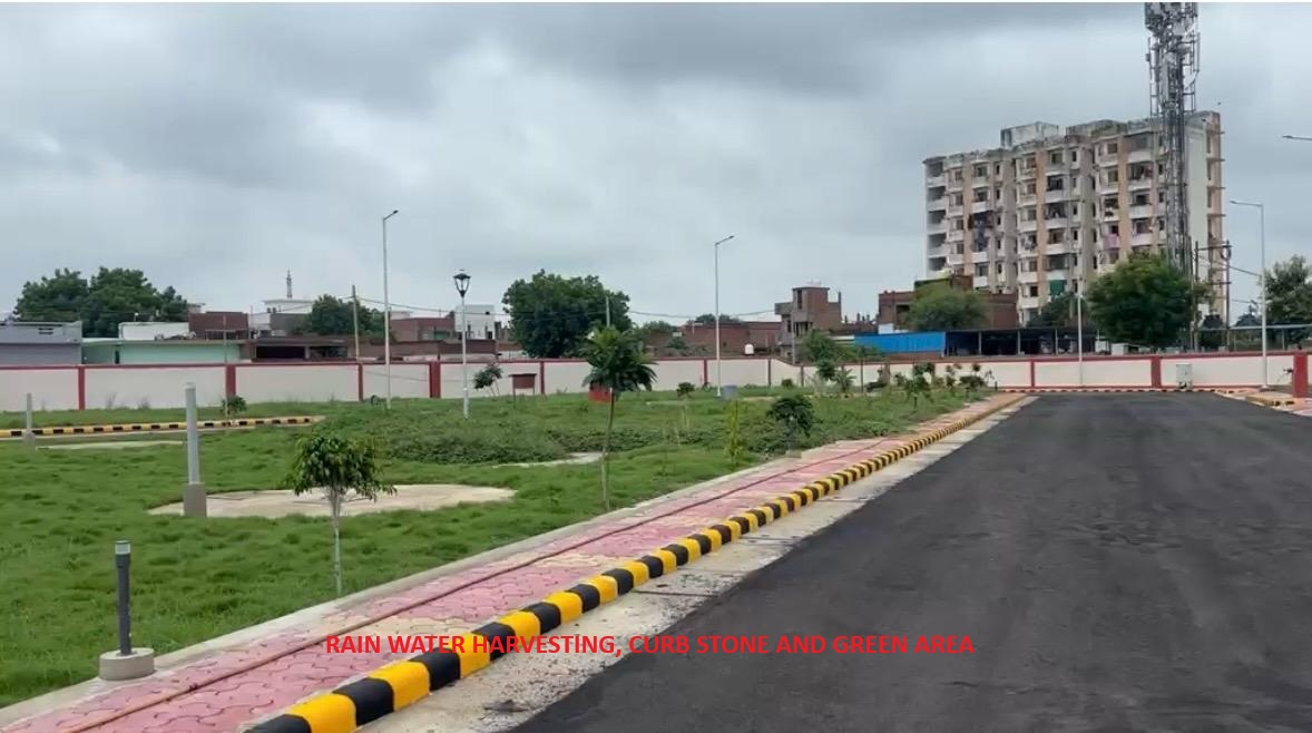 Roin water harvesting , curb stone and Green area